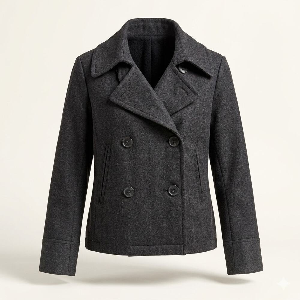 Classic Gray Wool Blend Cropped Peacoat